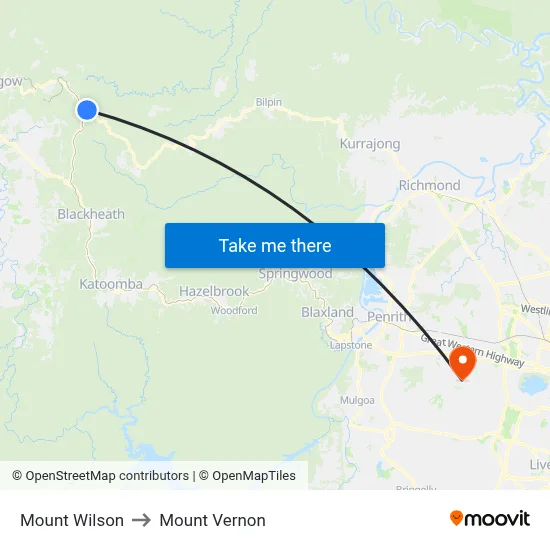 Mount Wilson to Mount Vernon map