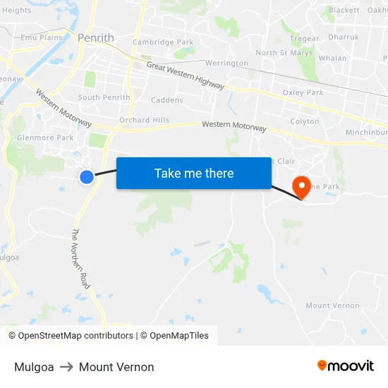 Mulgoa to Mount Vernon map