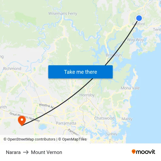 Narara to Mount Vernon map