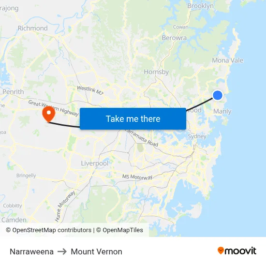 Narraweena to Mount Vernon map