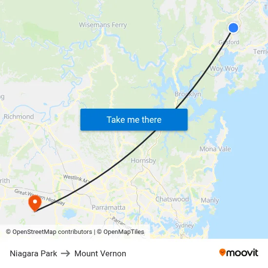 Niagara Park to Mount Vernon map