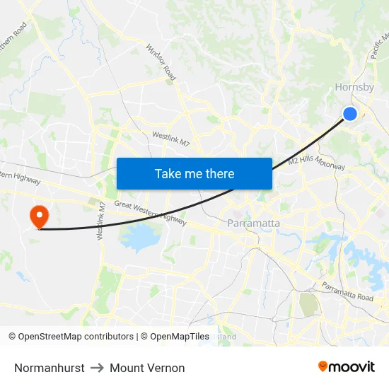 Normanhurst to Mount Vernon map
