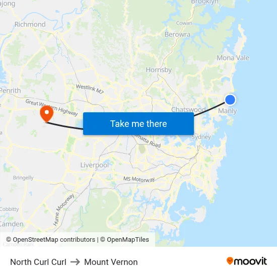 North Curl Curl to Mount Vernon map