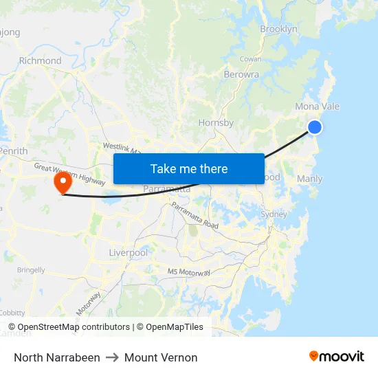 North Narrabeen to Mount Vernon map