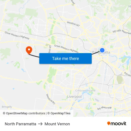 North Parramatta to Mount Vernon map