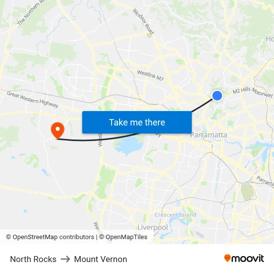 North Rocks to Mount Vernon map