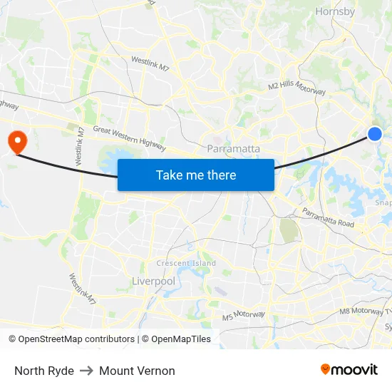 North Ryde to Mount Vernon map