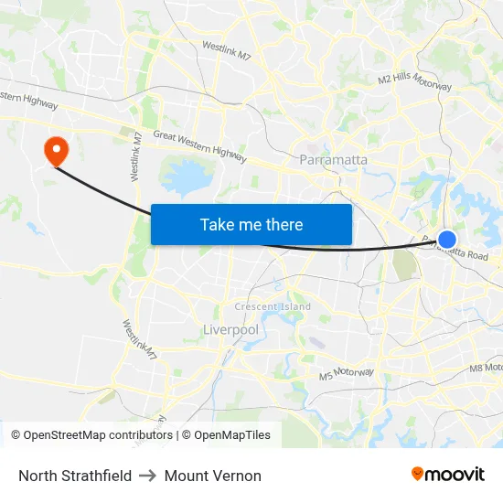 North Strathfield to Mount Vernon map