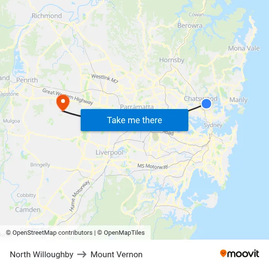 North Willoughby to Mount Vernon map