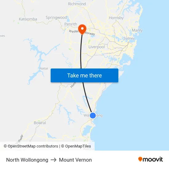 North Wollongong to Mount Vernon map