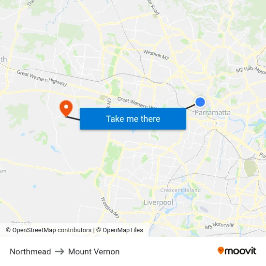 Northmead to Mount Vernon map