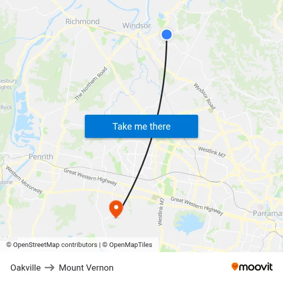 Oakville to Mount Vernon map