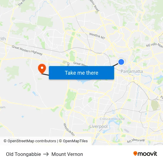 Old Toongabbie to Mount Vernon map