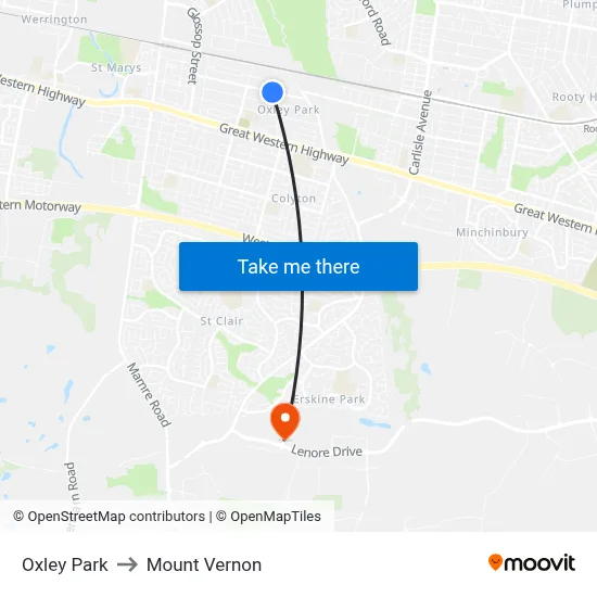 Oxley Park to Mount Vernon map