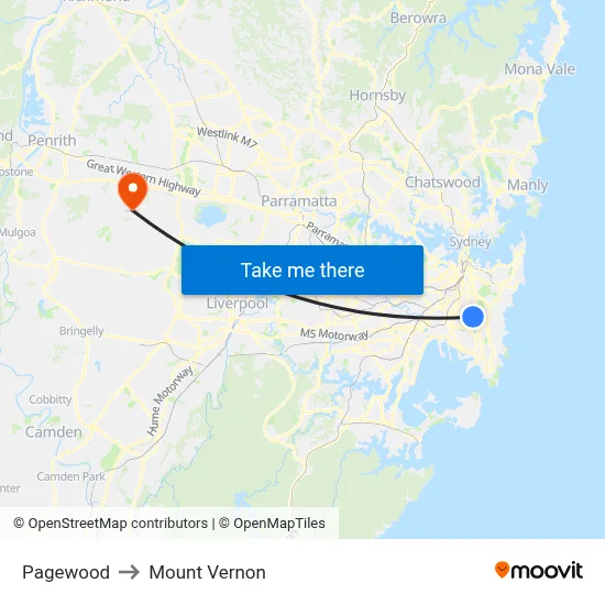 Pagewood to Mount Vernon map