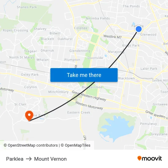 Parklea to Mount Vernon map