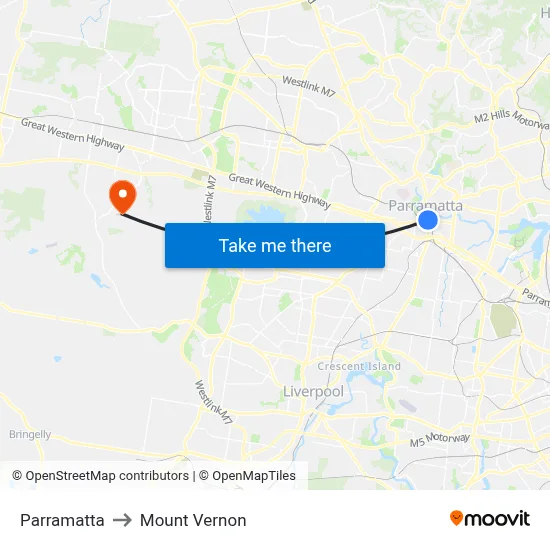Parramatta to Mount Vernon map