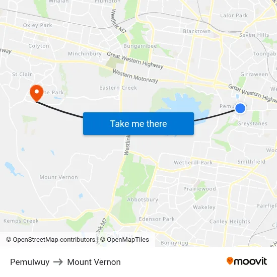 Pemulwuy to Mount Vernon map