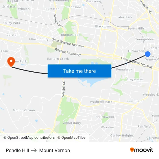 Pendle Hill to Mount Vernon map