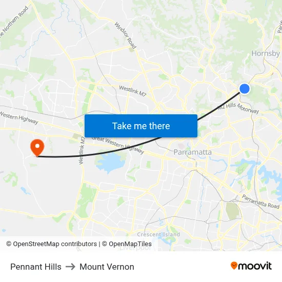 Pennant Hills to Mount Vernon map