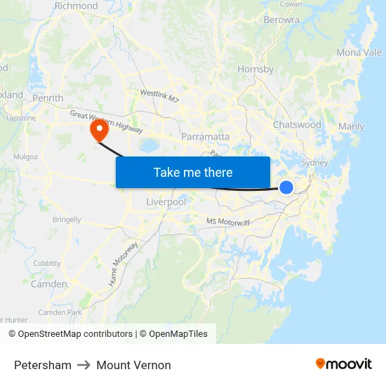 Petersham to Mount Vernon map
