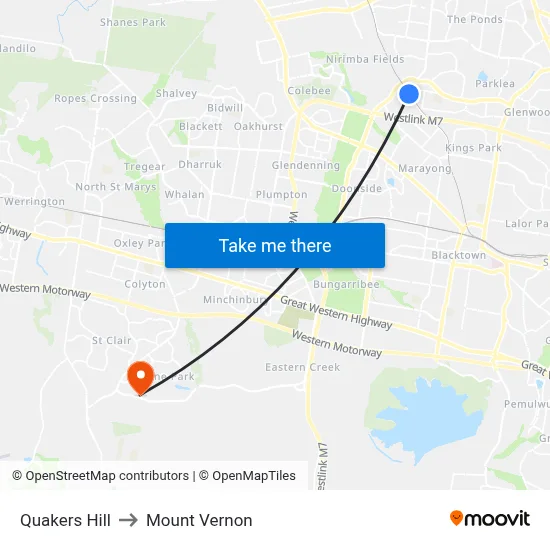 Quakers Hill to Mount Vernon map