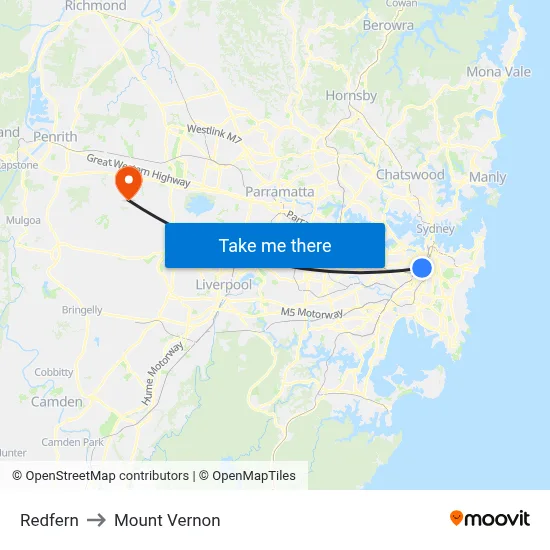 Redfern to Mount Vernon map