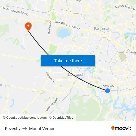 Revesby to Mount Vernon map
