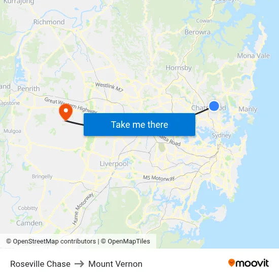 Roseville Chase to Mount Vernon map