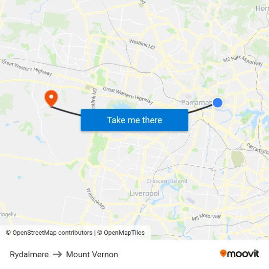 Rydalmere to Mount Vernon map