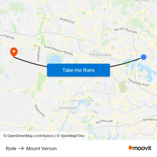 Ryde to Mount Vernon map