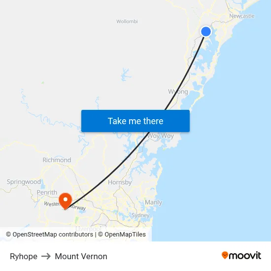 Ryhope to Mount Vernon map