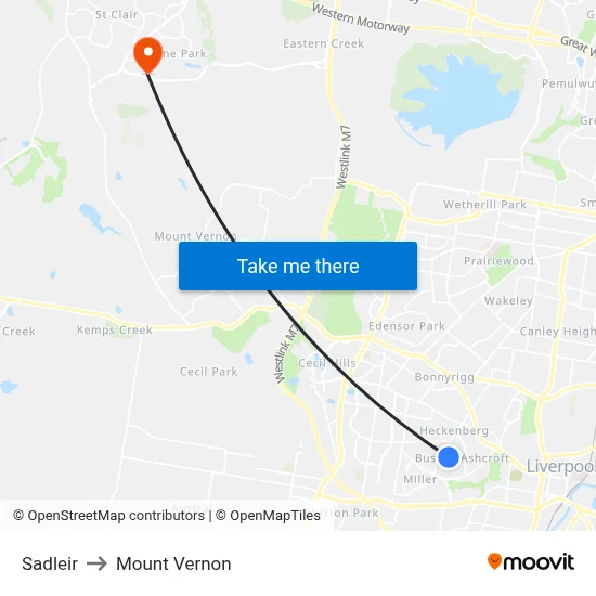 Sadleir to Mount Vernon map