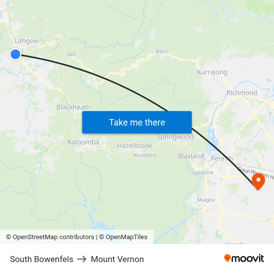 South Bowenfels to Mount Vernon map
