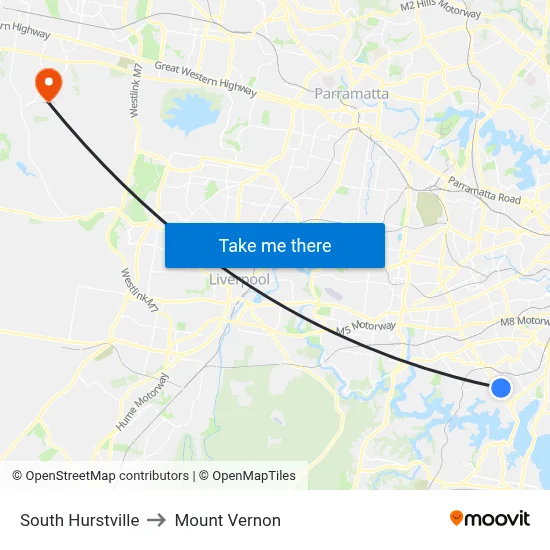 South Hurstville to Mount Vernon map