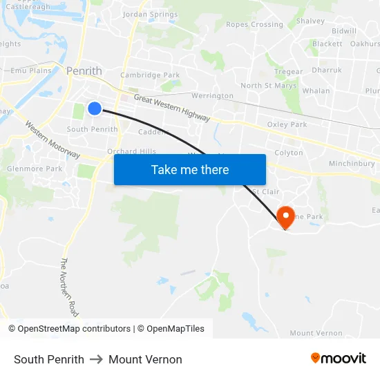 South Penrith to Mount Vernon map