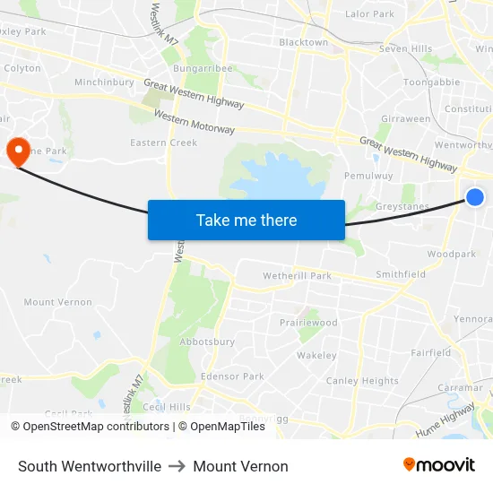 South Wentworthville to Mount Vernon map