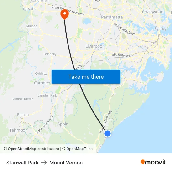 Stanwell Park to Mount Vernon map