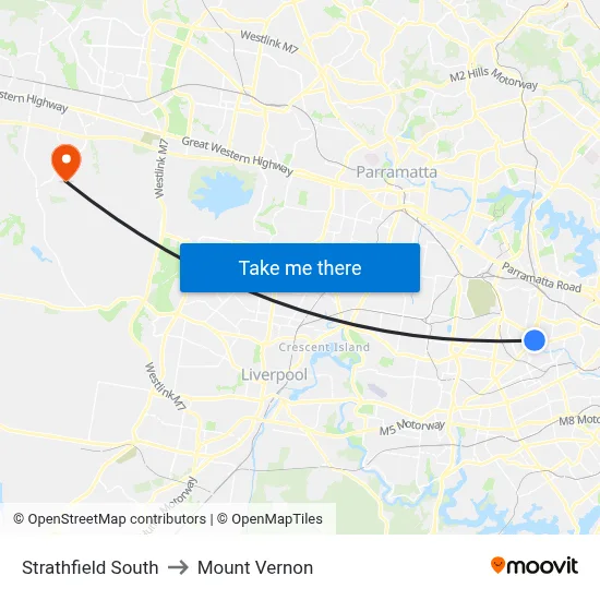 Strathfield South to Mount Vernon map