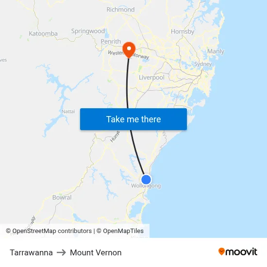 Tarrawanna to Mount Vernon map