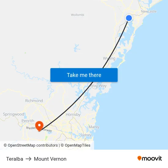 Teralba to Mount Vernon map