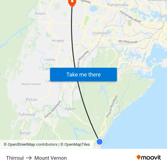 Thirroul to Mount Vernon map