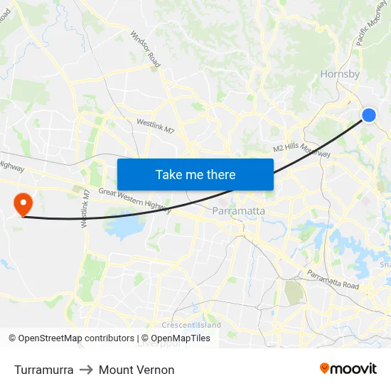 Turramurra to Mount Vernon map