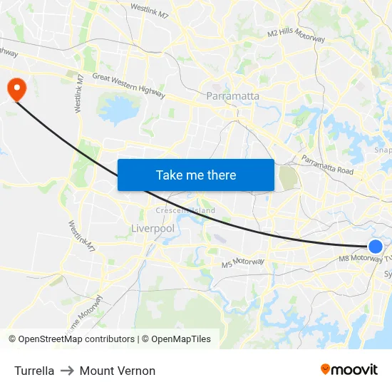 Turrella to Mount Vernon map