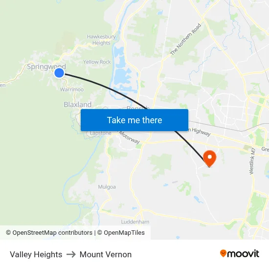 Valley Heights to Mount Vernon map