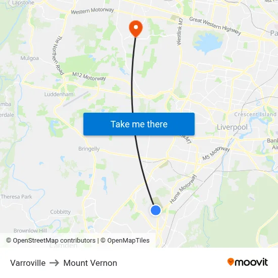 Varroville to Mount Vernon map