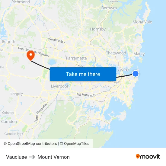 Vaucluse to Mount Vernon map