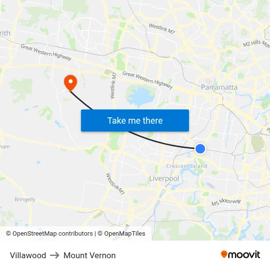 Villawood to Mount Vernon map
