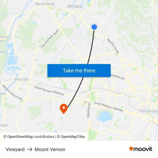 Vineyard to Mount Vernon map