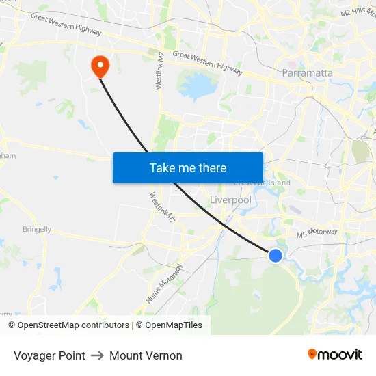 Voyager Point to Mount Vernon map